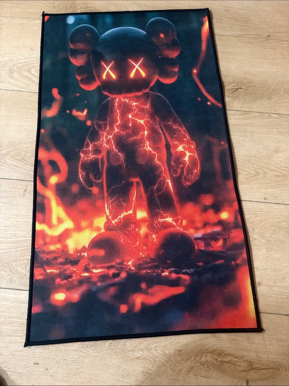 Red & Black KAWS-Inspired Lava Graphic Rug
